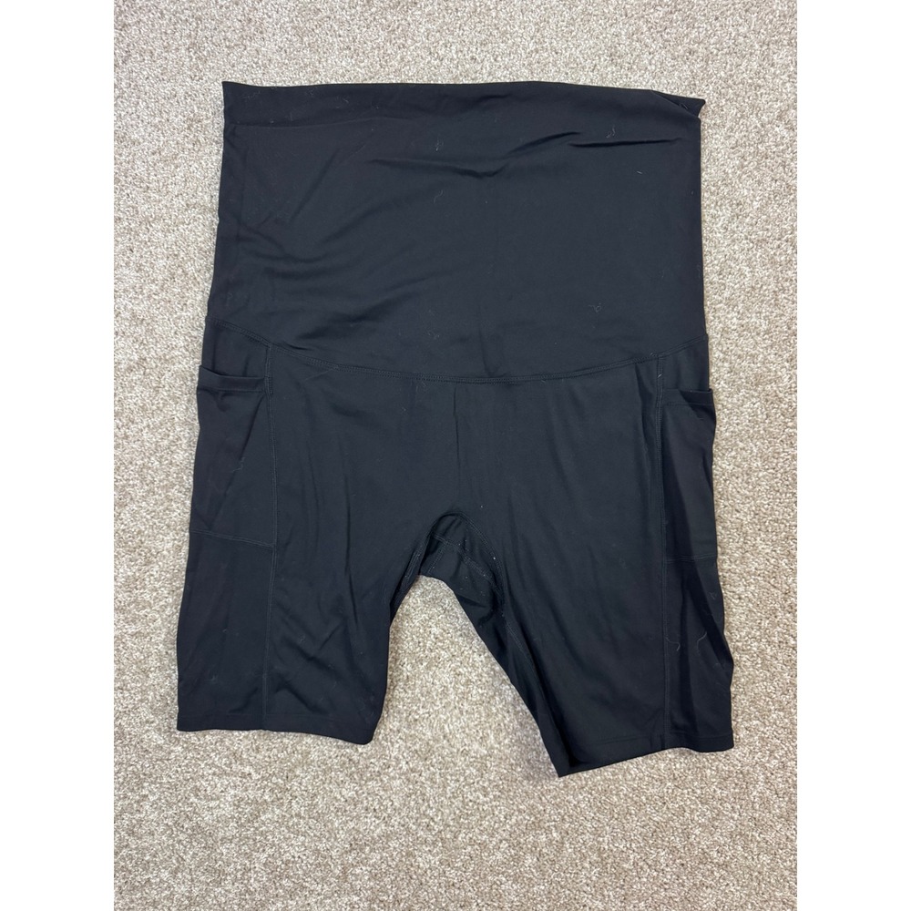 Poshdivah Maternity Biker Shorts Black XL Over Belly High Waist Pockets Athletic